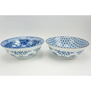 Yokohama Studio Cereal Bowls Blue White Ceramic Made in Japan Excellent